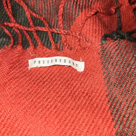 POttery Barn plaid throw wrap shawl red gray buffalo plaid fringe - Picture 2 of 3